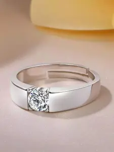 MYKI Men Silver-Plated CZ-Studded Adjustable Finger Ring