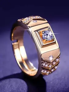 MYKI Men Rose Gold-Plated Cubic Zirconia Stone-Studded Adjustable Finger Ring