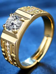 MYKI Gold-Plated Stone-Studded Adjustable Stainless Steel Finger Ring