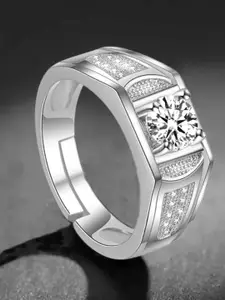 MYKI Men Silver-Plated Cubic Zirconia-Studded Ring