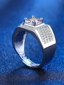 MYKI Men Silver-Plated CZ-Studded Adjustable Finger Ring