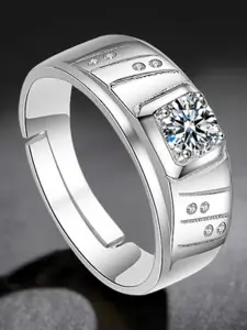 MYKI Silver-Plated Cubic Zirconia Studded Finger Ring