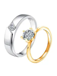 MYKI Set of 2 Gold & Silver-Plated & Cubic Zirconia Stone-Studded Couple Ring