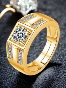 MYKI Men Gold-Plated CZ-Studded Adjustable Finger Ring