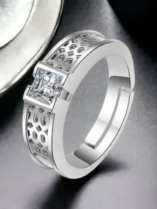 MYKI Silver-Plated Sterling Silver Cubic Zirconia Studded Finger Ring