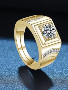 MYKI Gold-Plated CZ-Studded Adjustable Stainless Steel Finger Ring