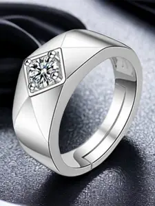 MYKI Silver-Plated CZ-Studded Stainless Steel Finger Ring