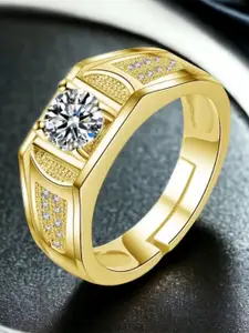 MYKI Men Gold-Plated CZ-Studded Adjustable Finger Ring