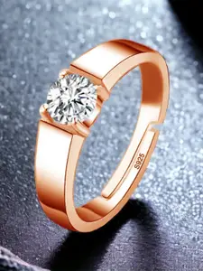 MYKI Mens Rose Gold Plated & CZ Studded Adjustable Stainless Steel Finger Ring