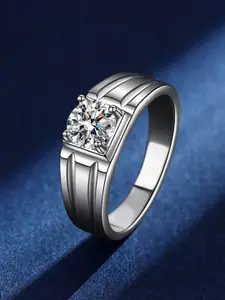 MYKI Set of 2 Sterling Silver Silver-Plated Cubic Zirconia Studded Couple Finger Rings