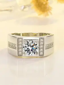 MYKI Men Silver-Plated CZ-Studded Adjustable Finger Ring