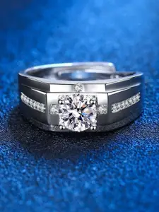 MYKI Silver-Plated Cubic Zirconia Studded Adjustable Finger Ring