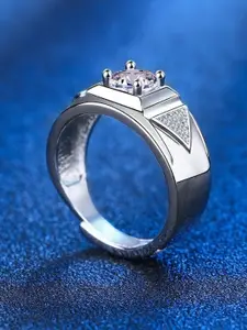 MYKI Men Silver-Plated & CZ-Studded Adjustable Finger Ring