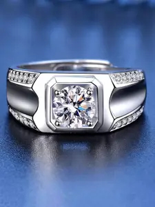 MYKI Silver Plated & CZ Studded Adjustable Finger Ring