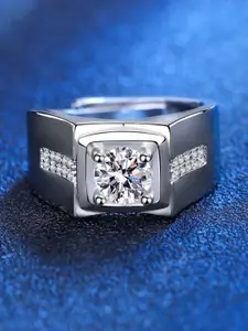 MYKI Silver-Plated Cubic Zirconia Studded Finger Ring