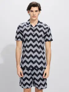 Snitch Olive Green Geometric Printed Shirt With Shorts Co-Ords