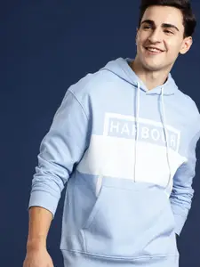 Mast & Harbour Colourblocked Brand Logo Printed Drop-Shoulder Sleeves Hooded Sweatshirt