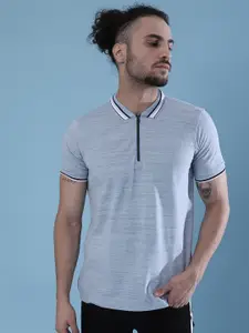 Campus Sutra Grey Relaxed Fit Polo Collar Casual Cotton T-shirt