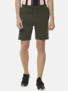 Campus Sutra Men Olive Green Mid-Rise Cotton Shorts