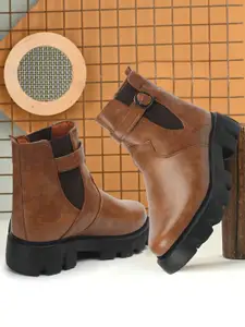FASHIMO Mid-Top Leather Chelsea Boots