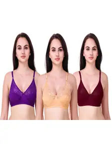 Piylu Pack Of 3 Non Padded Cut and Sew Cups Cotton Bra Full Coverage ISHIKA-CB3