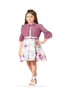 Tiny Baby Girls Floral Printed Fit & Flare Dress With Jacket And Belt