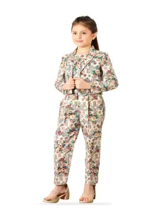 Tiny Baby Girls Floral Printed Top with Trousers and Printed Jacket