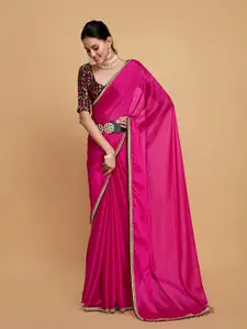 Sangria Pink & Beige Embellished Border Zari Silk Blend Saree