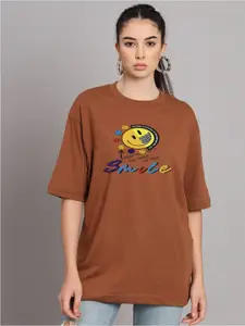 Imsa Moda Typographic Printed Drop-Shoulder Sleeves Cotton Oversized T-shirt