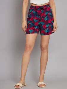NoBarr Women Floral Printed Mid-Rise Shorts
