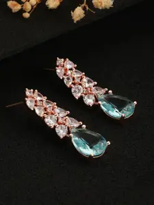 Jazz and Sizzle Rose Gold Plated Teardrop Shaped AD Studded Drop Earrings