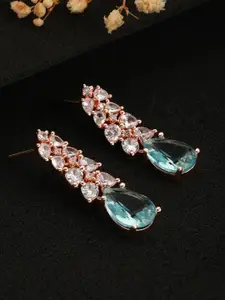 Jazz and Sizzle Rose Gold Plated Teardrop Shaped AD Studded Drop Earrings