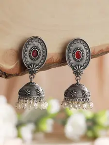 Jazz and Sizzle Silver-Plated Dome Shaped Beaded Jhumkas