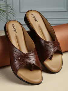 AROOM Textured Leather Open Toe Flats