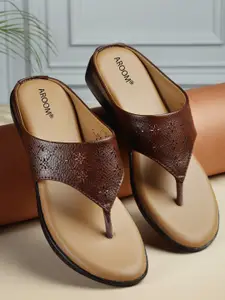 AROOM Textured Leather Open Toe Flats With Laser Cuts