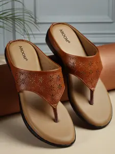 AROOM Textured Leather Open Toe Flats With Laser Cuts