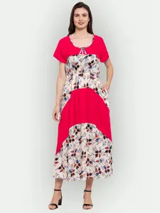 PATRORNA Floral Printed Pure Cotton A-Line Midi Dress