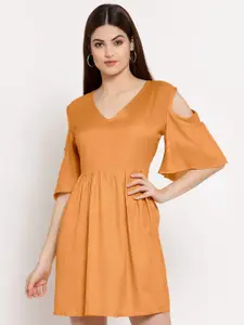 PATRORNA Cold-Shoulder Cotton Fit & Flare Dress