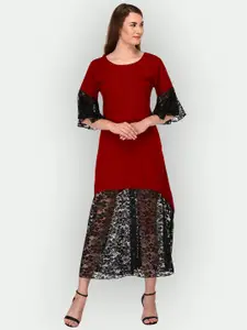 PATRORNA Bell Sleeves Pure Cotton A-Line Midi Dress