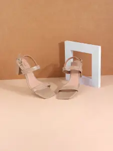 Metro Open Toe Block Heels With Backstrap