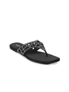 Mochi Embellished Open Toe Flats With Laser Cuts