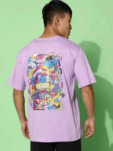 VEIRDO Purple Typography Printed Cotton T-shirt
