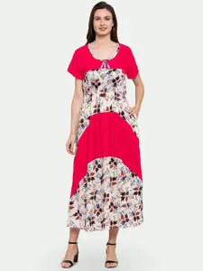 PATRORNA Floral Printed Pure Cotton A-Line Midi Dress