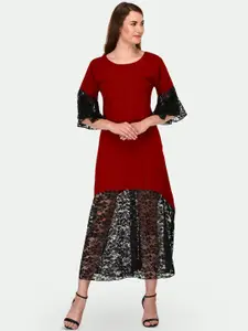 PATRORNA Self Design A-Line Cotton Midi Dress