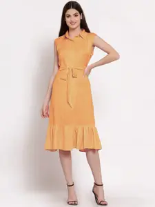 PATRORNA Sleeveless Shirt Style Midi Dress