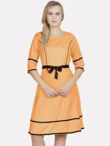 PATRORNA Round Neck A-Line Cotton Dress