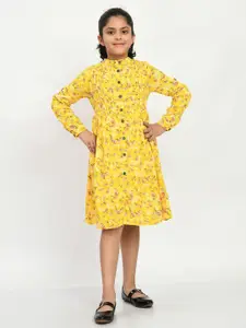 Bella Moda Girls Floral Printed Pleated Pure Cotton Fit & Flare Dress
