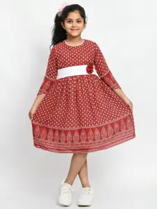 Bella Moda Girls Ethnic Motifs Printed Cotton Fit & Flare Dress