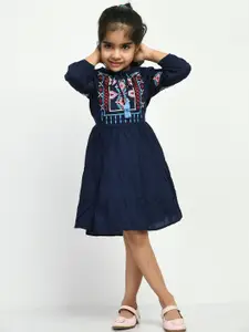 Bella Moda Girls Embroidered Tie-Up Neck Tiered Fit & Flare Dress