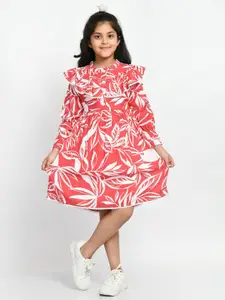 Bella Moda Girls Tropical Printed Cuffed Sleeves Cotton Fit & Flare Dress